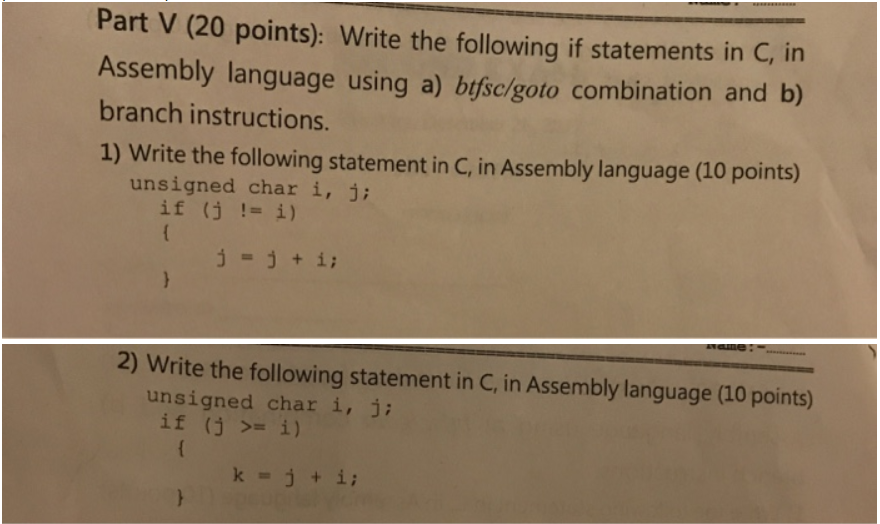 Solved Part V (20 points): Write the following if statements | Chegg.com