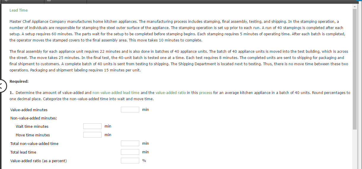 Solved Master Chef Appliance Company manufactures home
