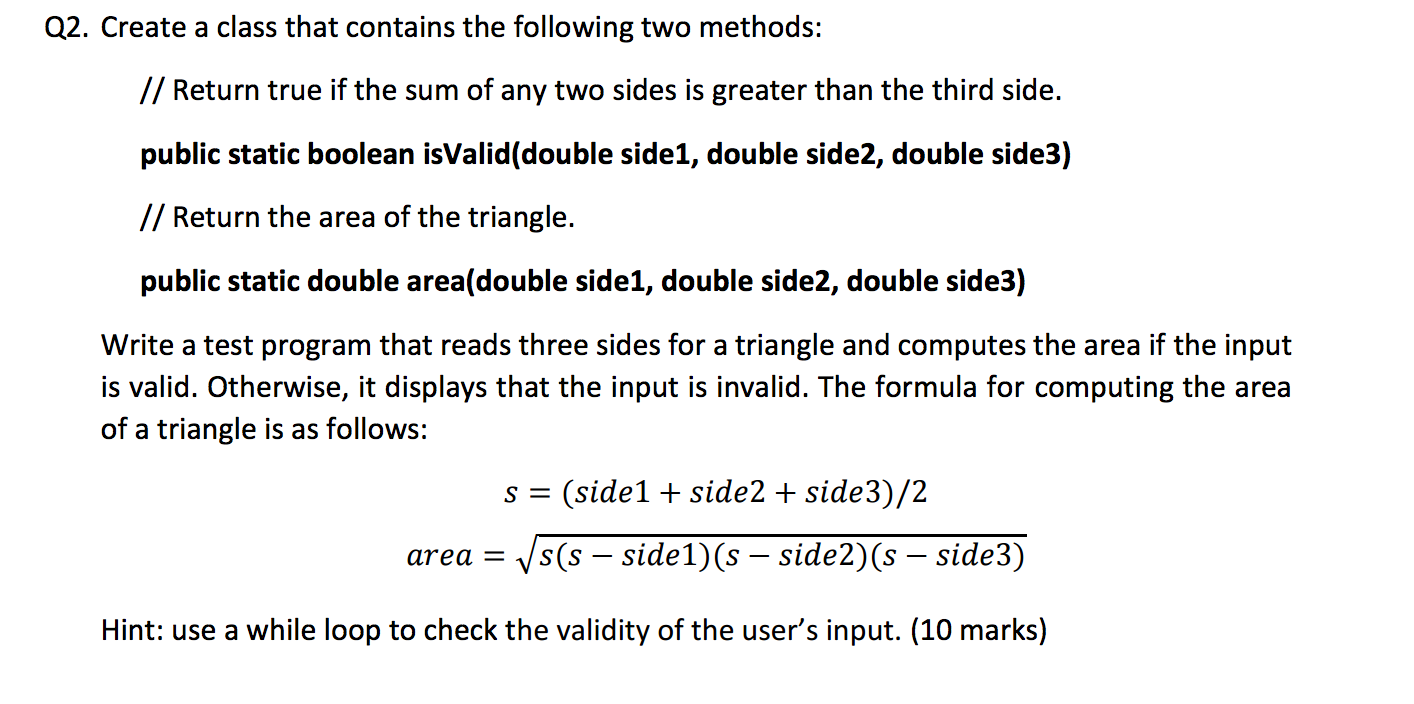 Solved Q2. Create a class that contains the following two | Chegg.com