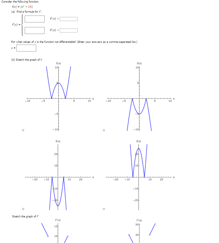 Solved Consider the following function. F(x) = |x^2 - 25| | Chegg.com