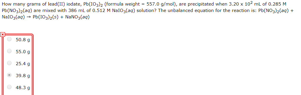 Solved How many grams of lead(II) iodate, Pb(I03)2 (formula