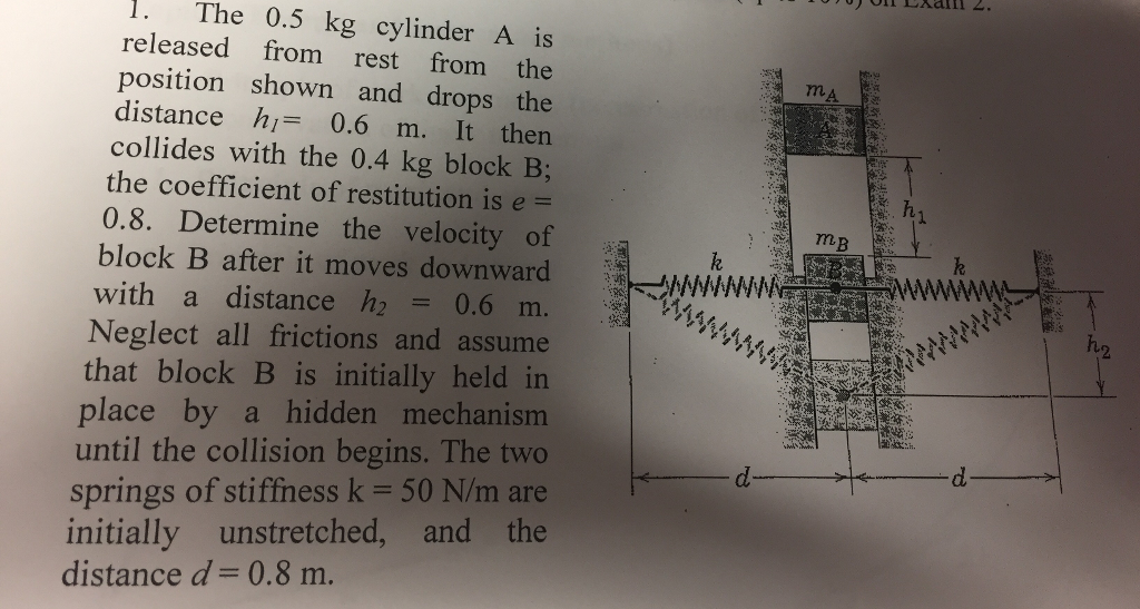Solved The 0.5 kg cylinder A is released from rest from the | Chegg.com
