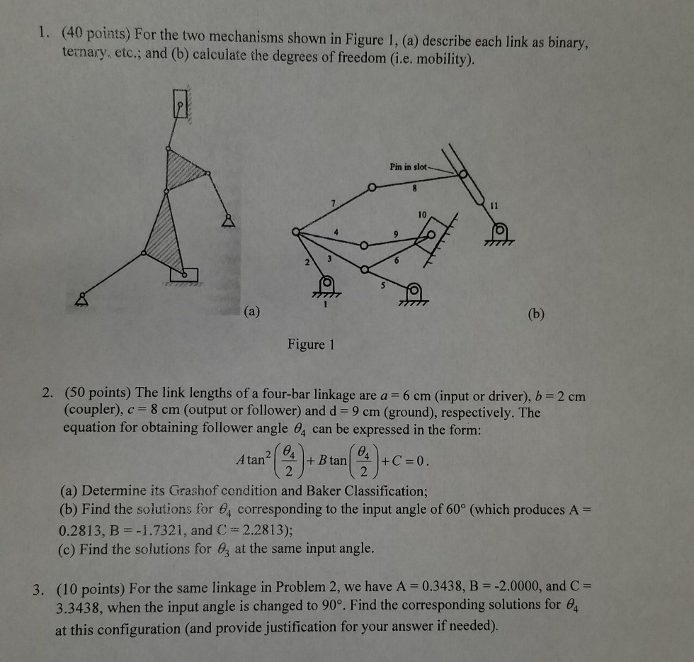 Solved 1. (40 points) For the two mechanisms shown in Figure | Chegg.com