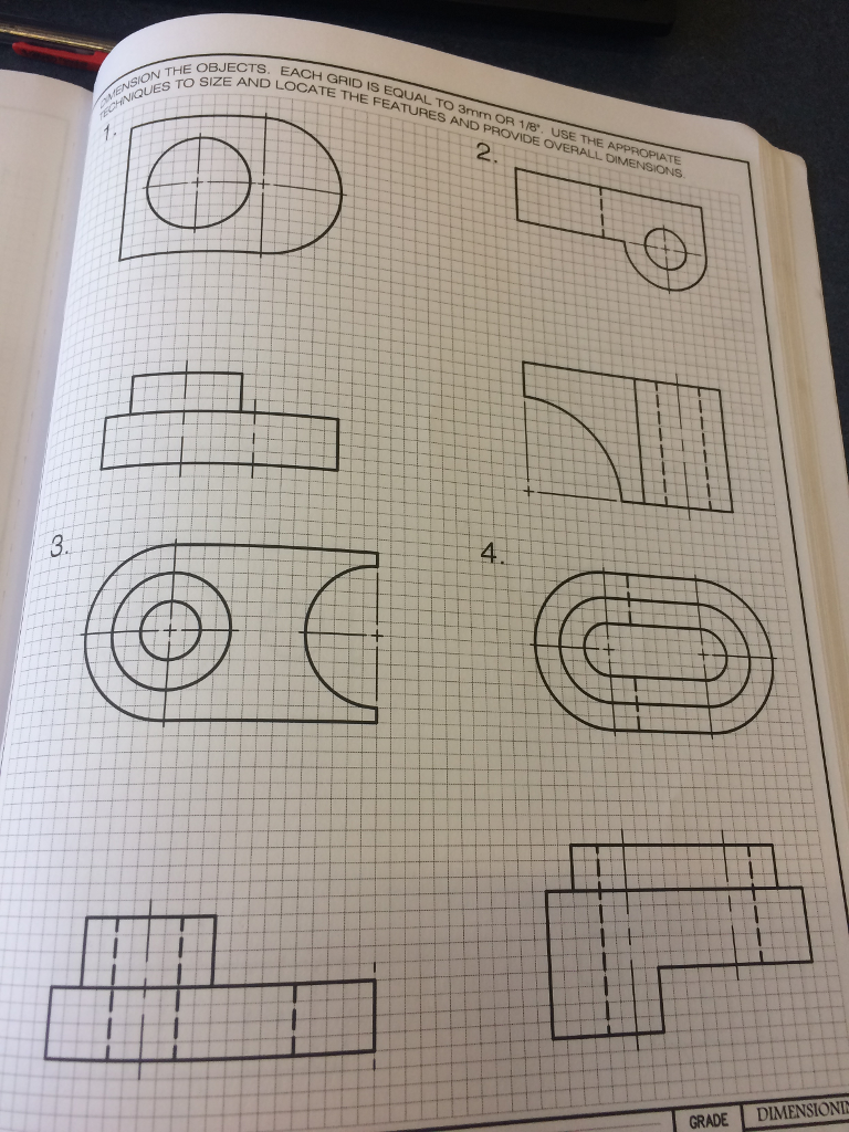 Solved Dimension the objects. Each grid is equal to 3mm or | Chegg.com