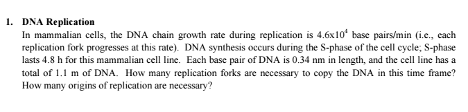 Solved DNA Replication cells, the DNA chain growth rate | Chegg.com