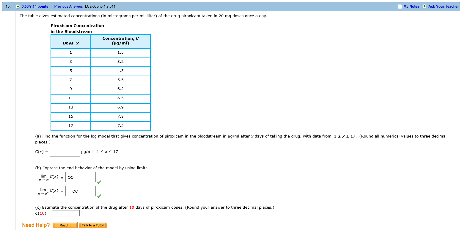 Solved The table gives estimated concentration (In | Chegg.com