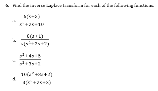 Solved Find the inverse Laplace transform for each of the | Chegg.com