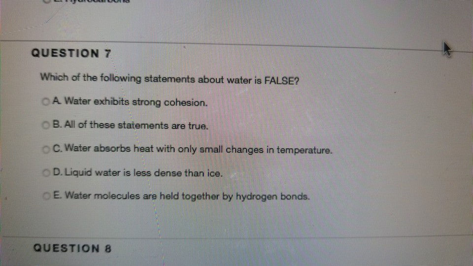 Solved QUESTION 7 Which of the following statements about