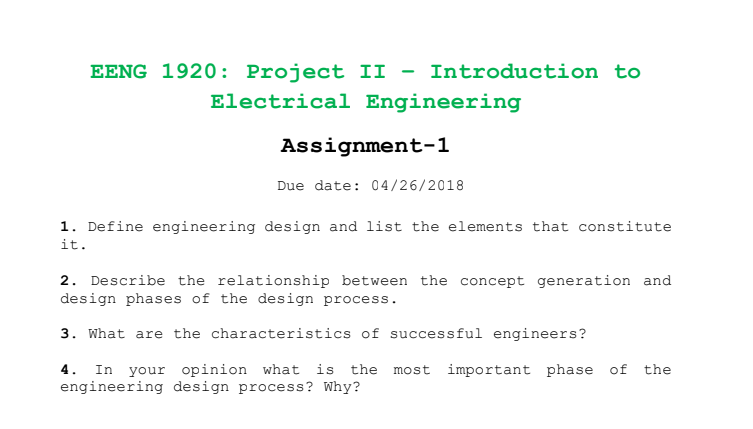 Solved EENG 1920 Project II Introduction To Electrical Chegg
