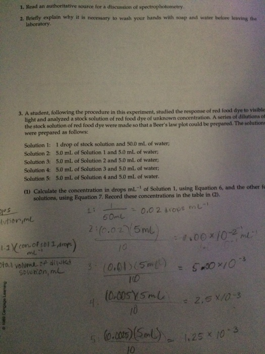 Solved Beers law response to food dye question 3