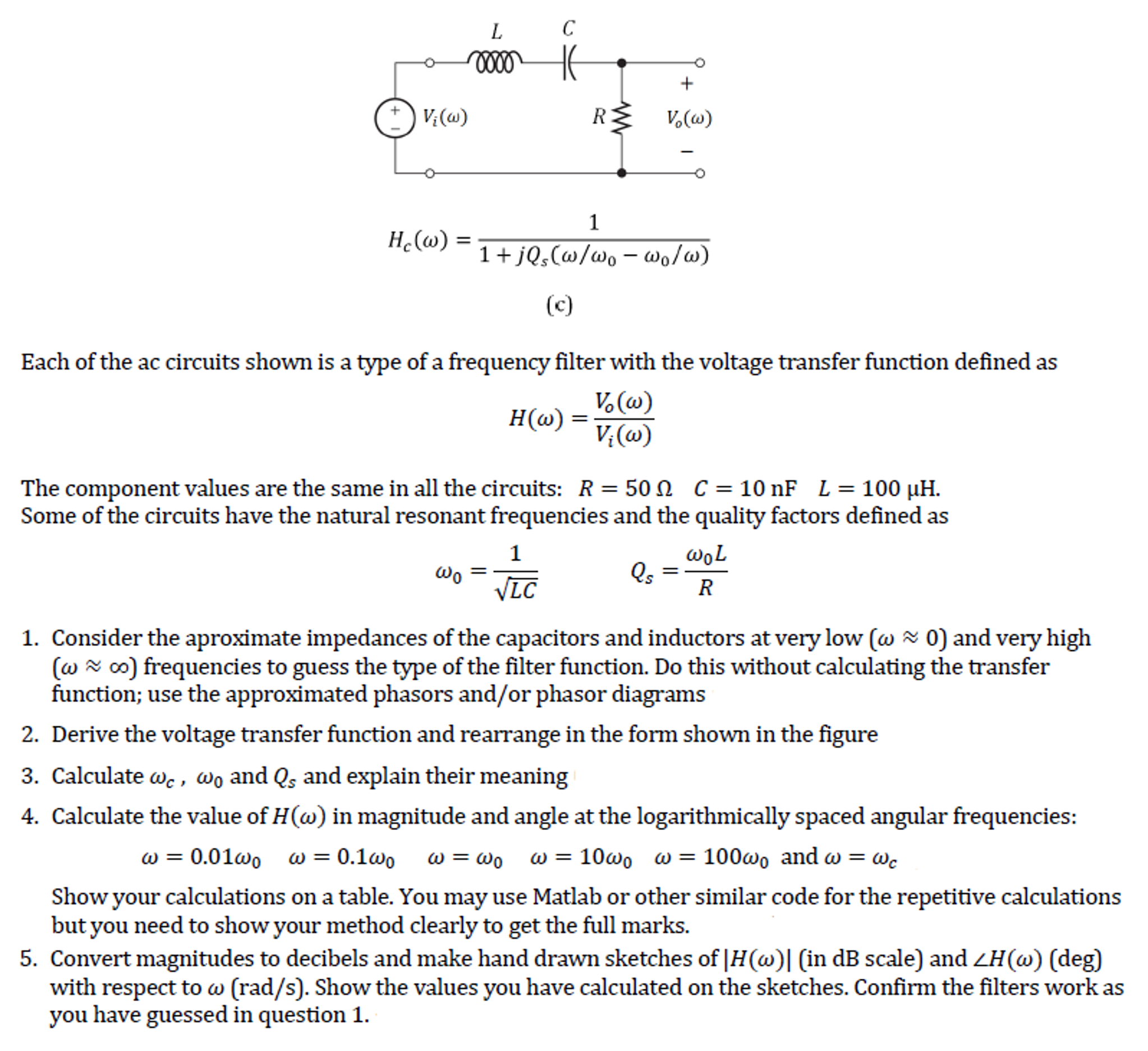 Solved H_c(omega) = 1/1 + jQ_s(omega/omega_0 - | Chegg.com