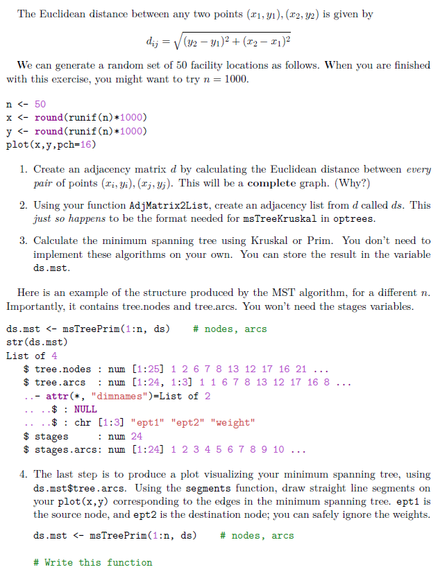3 Euclidean Minimum Spanning Tree Your new function | Chegg.com