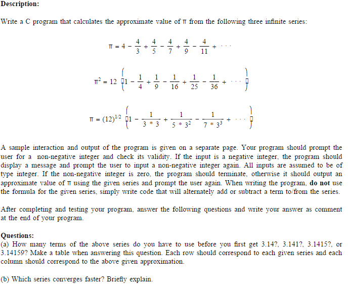 Solved Description: Write a C program that calculates the | Chegg.com