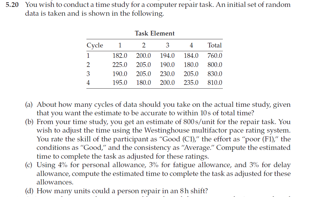 You wish to conduct a time study for a computer | Chegg.com
