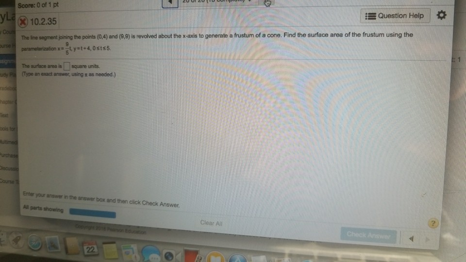 Solved Score: 1 pt 10.2.33 Find the area of the surface | Chegg.com