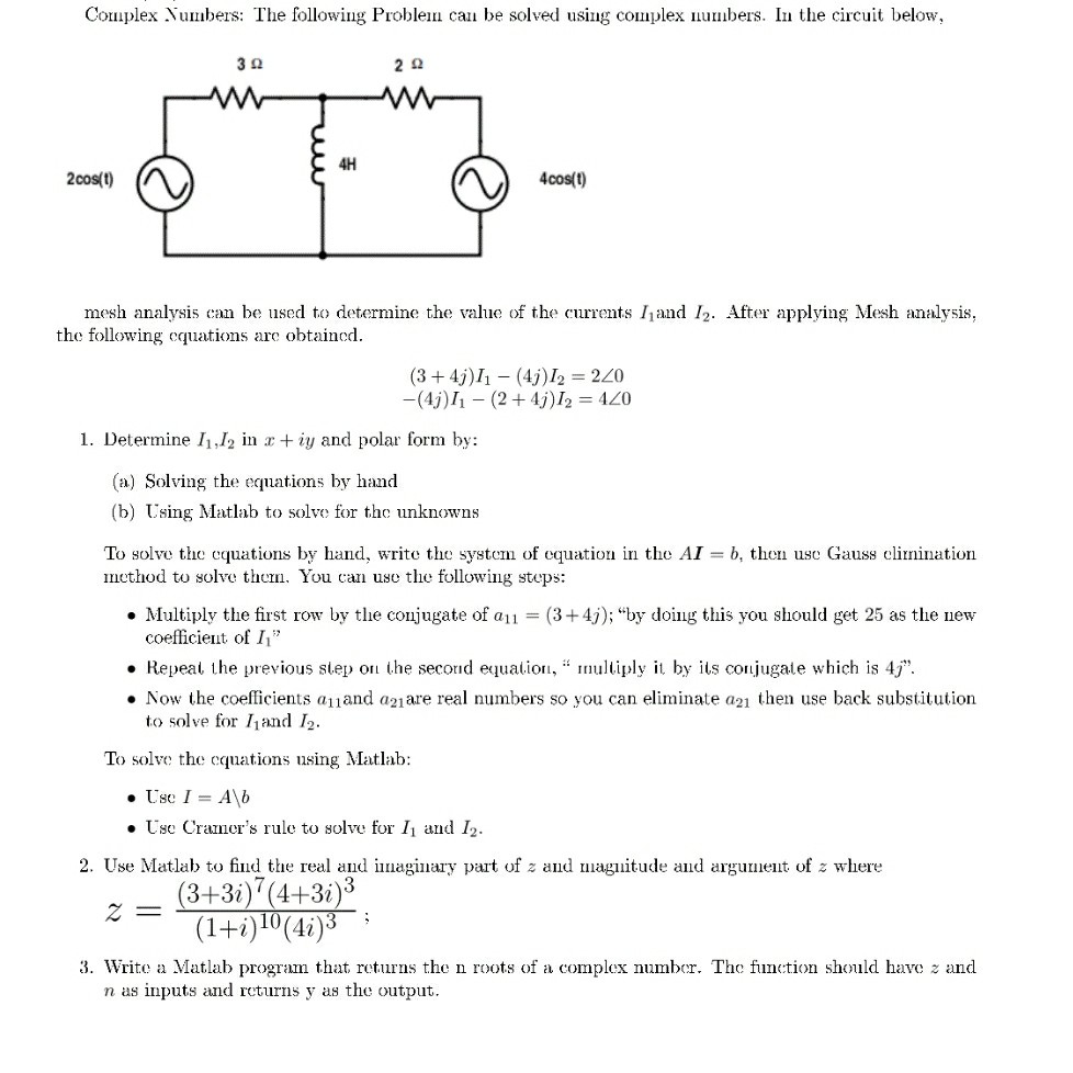 Solved Coplex Numbers: The following Problen can be solved | Chegg.com