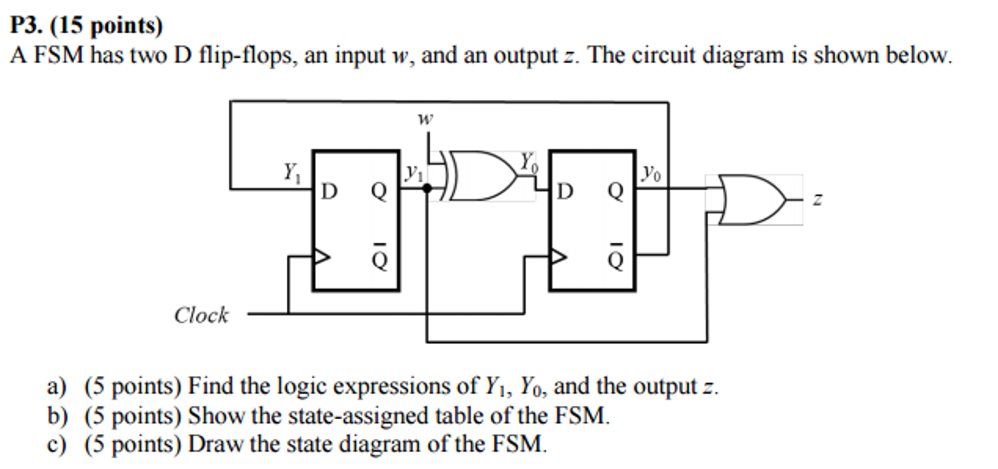 Solved A FSM has two D flip-flops, an input w, and an output | Chegg.com