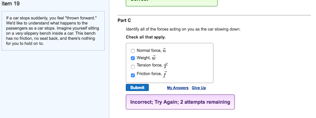 Solved If a car stops suddenly, you feel "thrown forward." | Chegg.com