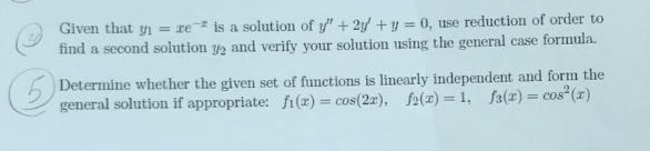 Solved Given That Y 1 Xe x Is A Solution Of Y 2y Y Chegg