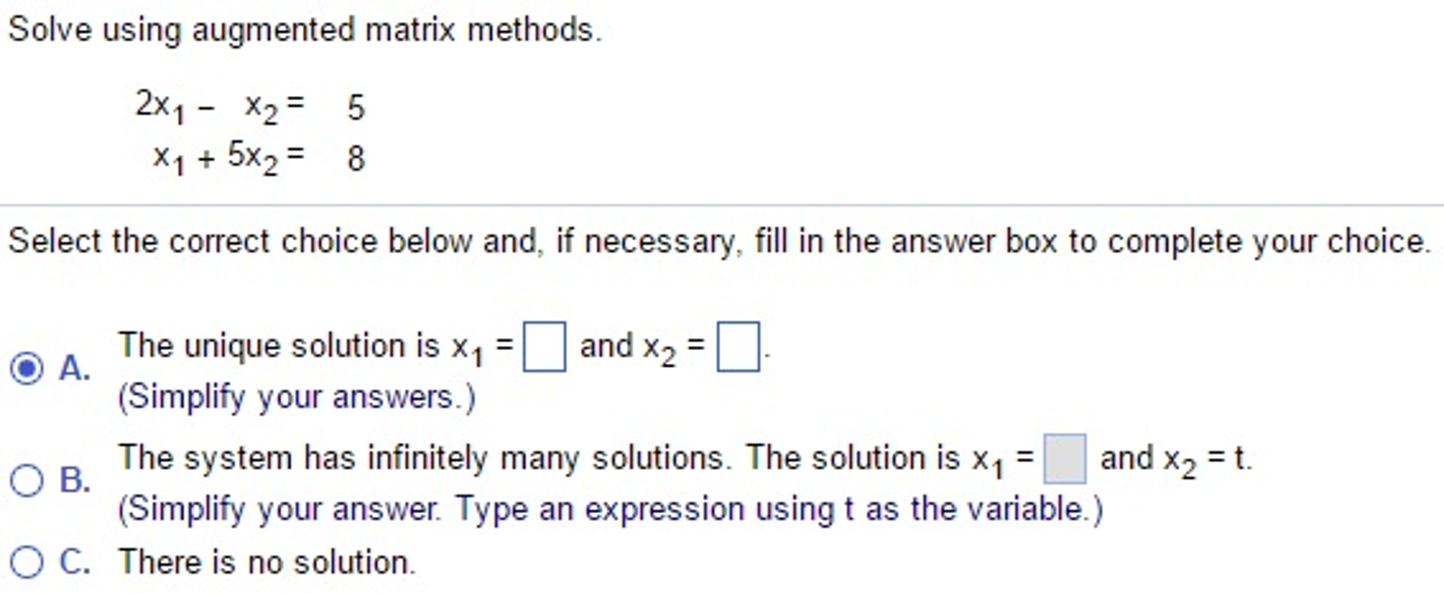 solved-solve-using-augmented-matrix-methods-2x-1-x-2-5-chegg