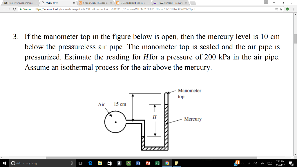 Solved If the manometer top in the figure below is open, | Chegg.com