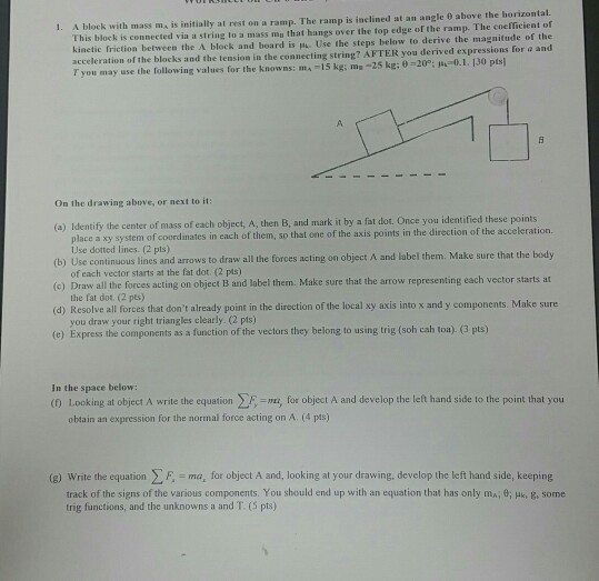 Solved 1. A block with mass ma is initially at rest on a | Chegg.com