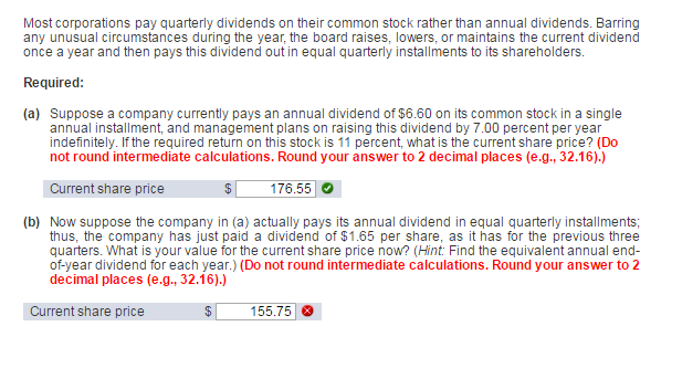Solved Most Corporations Pay Quarterly Dividends On Chegg