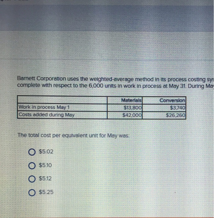 Solved Barnett corporation uses the weighted averages method | Chegg.com