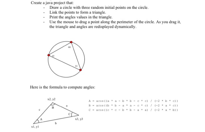 Solved Create a java project that: Draw a circle with three | Chegg.com