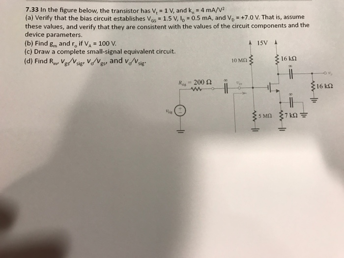 Solved In the figure below, the transistor has V_t = 1 V, | Chegg.com