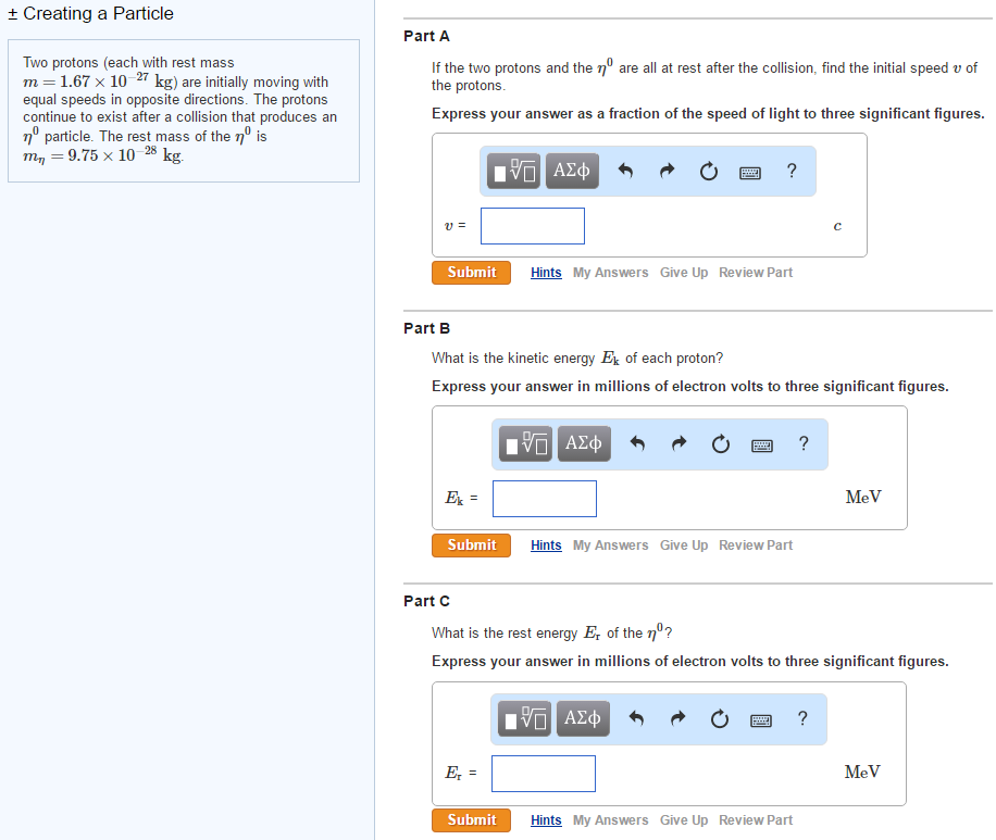 Solved ± Creating a Particle Part A Two protons (each with | Che…