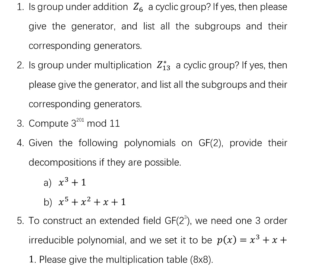 Solved 1.is group under addition Z6 a cyclic group? if yes,