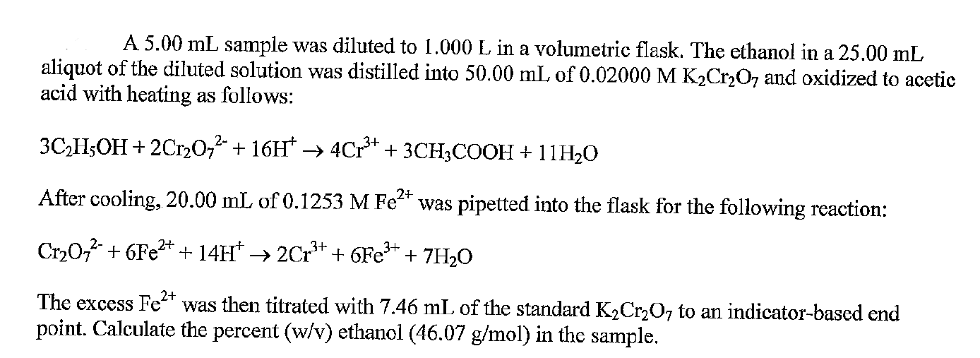 Solved A 5.00 mL sample was diluted to 1.000 L in a | Chegg.com