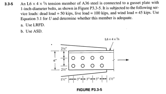 Solved 3.3-5 An L6 x 4x% tension member of A36 steel is | Chegg.com