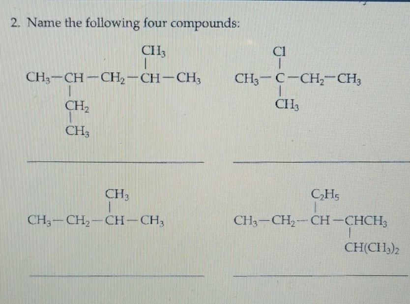 Solved Name the following four compound CII Cl | Chegg.com