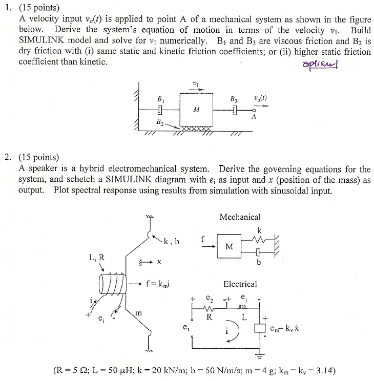 A velocity input va(t) is applied to point A of a | Chegg.com