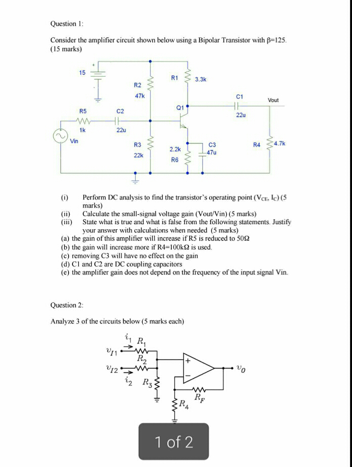 Solved Consider The Amplifier Circuit Shown Below Using A | Chegg.com