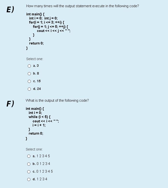Solved What is the output of the following code? A) int | Chegg.com