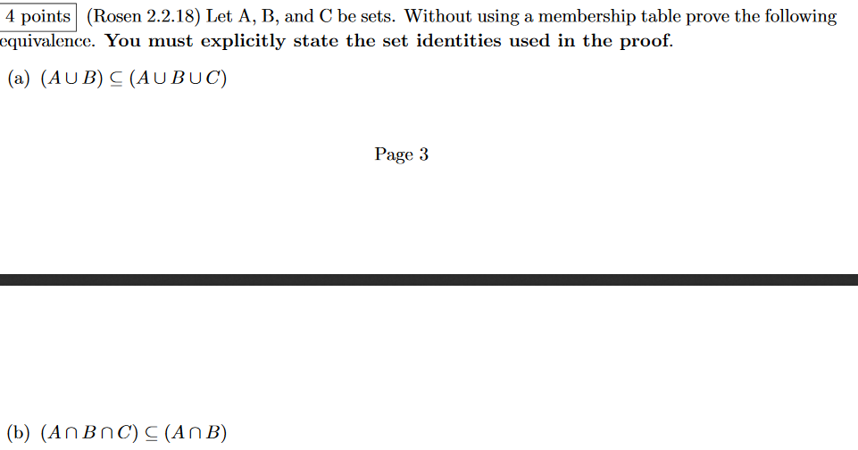 Solved Let A, B, and C be sets. Without using a membership | Chegg.com