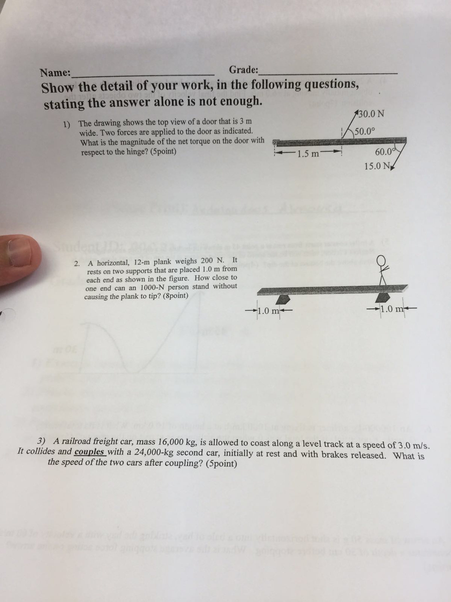 Solved The drawing shows the top view of a door that is 3 m | Chegg.com