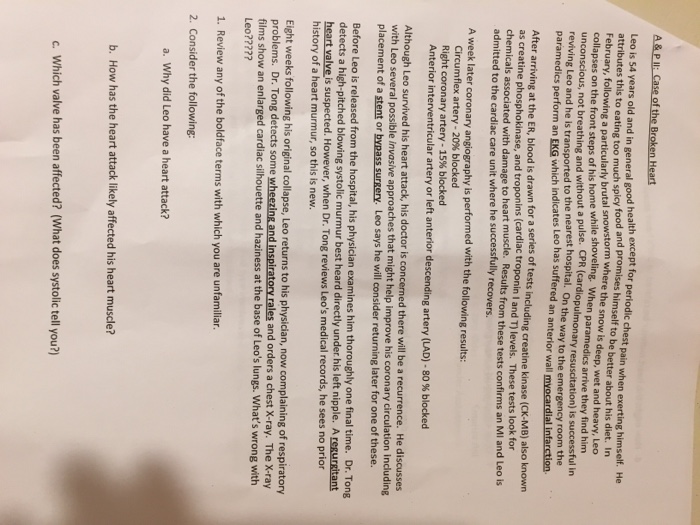Solved A & P I: Case of the Broken Heart Leo is 54 years old | Chegg.com