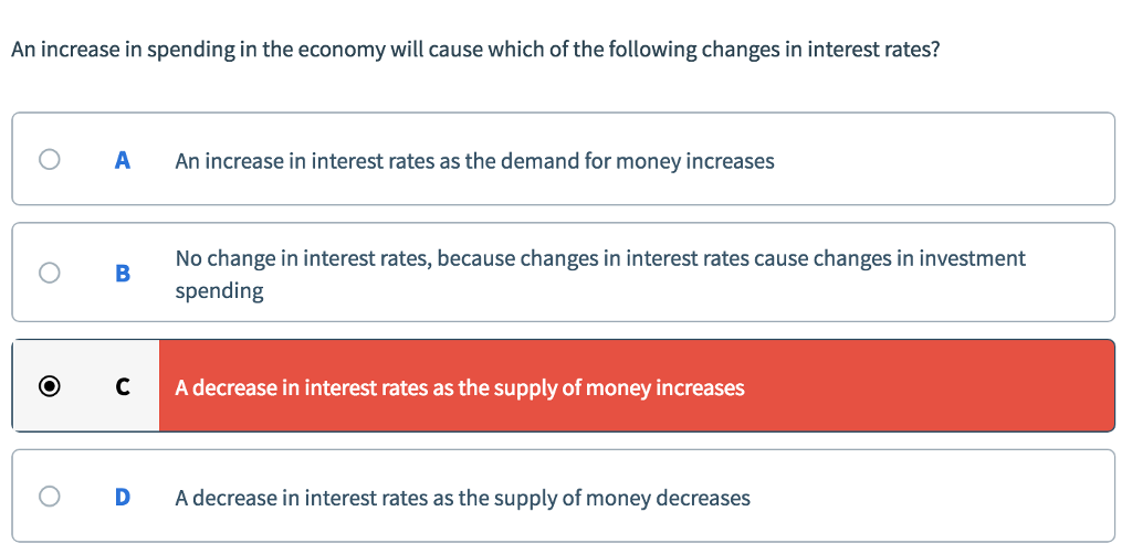 Solved An increase in spending in the economy will cause | Chegg.com