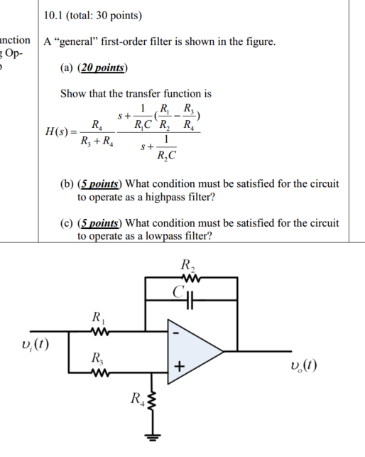 Solved A General First-order Filter Is Shown In The Figure. | Chegg.com