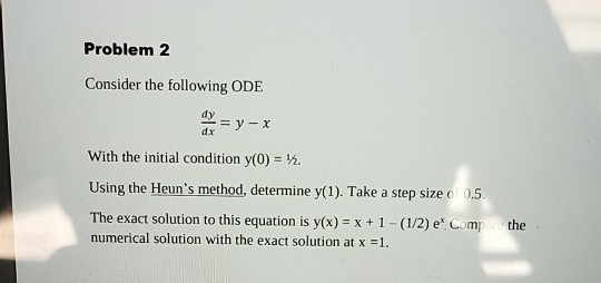Solved Problem 2 Consider the following ODE dy dx With the | Chegg.com
