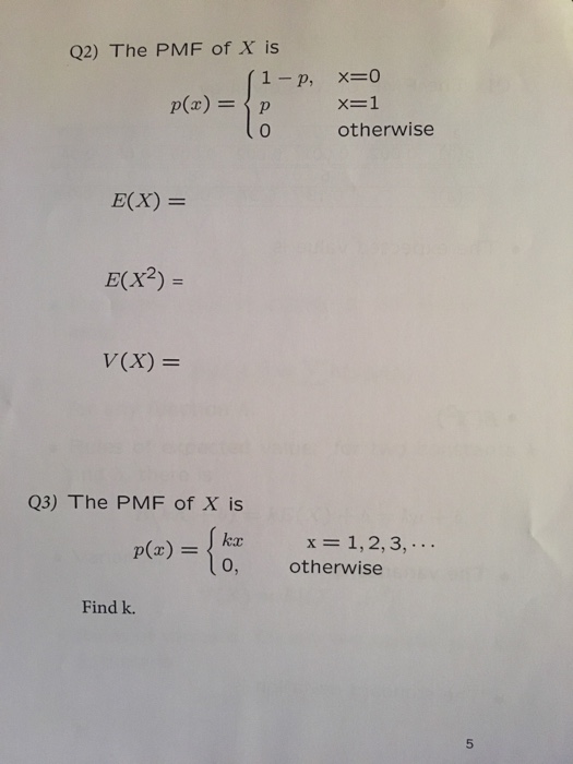 Solved The PMF of X is p(x) = {1 - p, x = 0 p x = 1 0 | Chegg.com