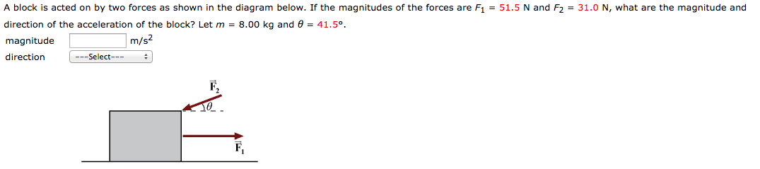 Solved A block is acted on by two forces as shown in the | Chegg.com