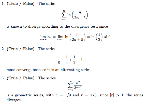 Solved (True / False) The series ln (n/2n+5) is known to | Chegg.com