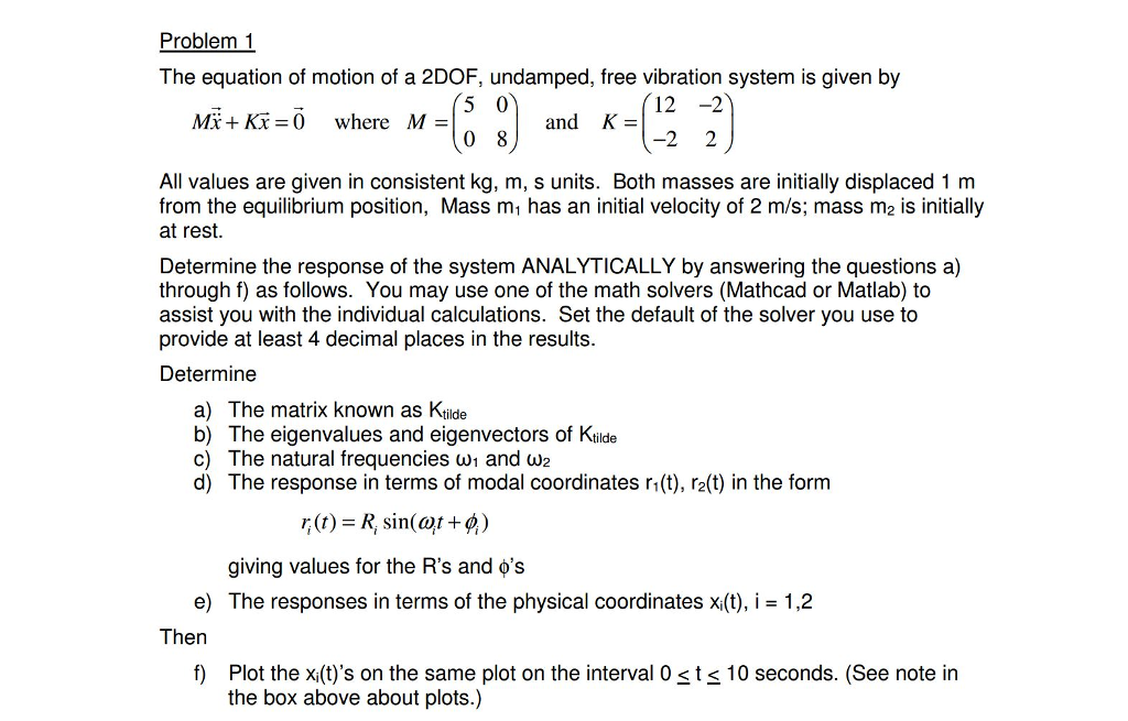 The equation of motion of a 2DOF, undamped, free