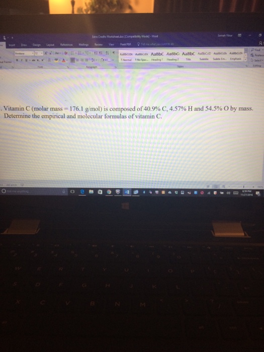 Solved Vitamin C (molar mass = 176.1 g/mol) is composed of