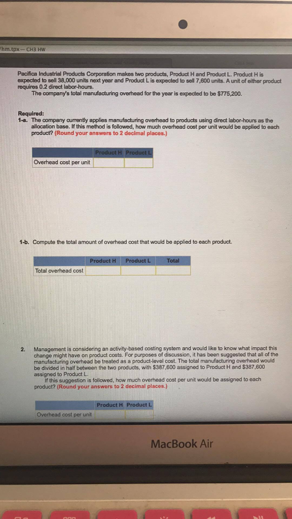 Solved Pacifica Industrial Products Corporation makes two